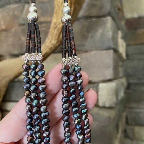 Black Freshwater Pearl/Turquoise Necklace - Picture 8 of 12